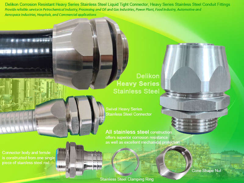 [CN] Delikon high strength Liquid Tight high Temperature corrosion resistant Heavy Series Stainless Steel Connector,Delikon liquid tight swivel heavy series sta
